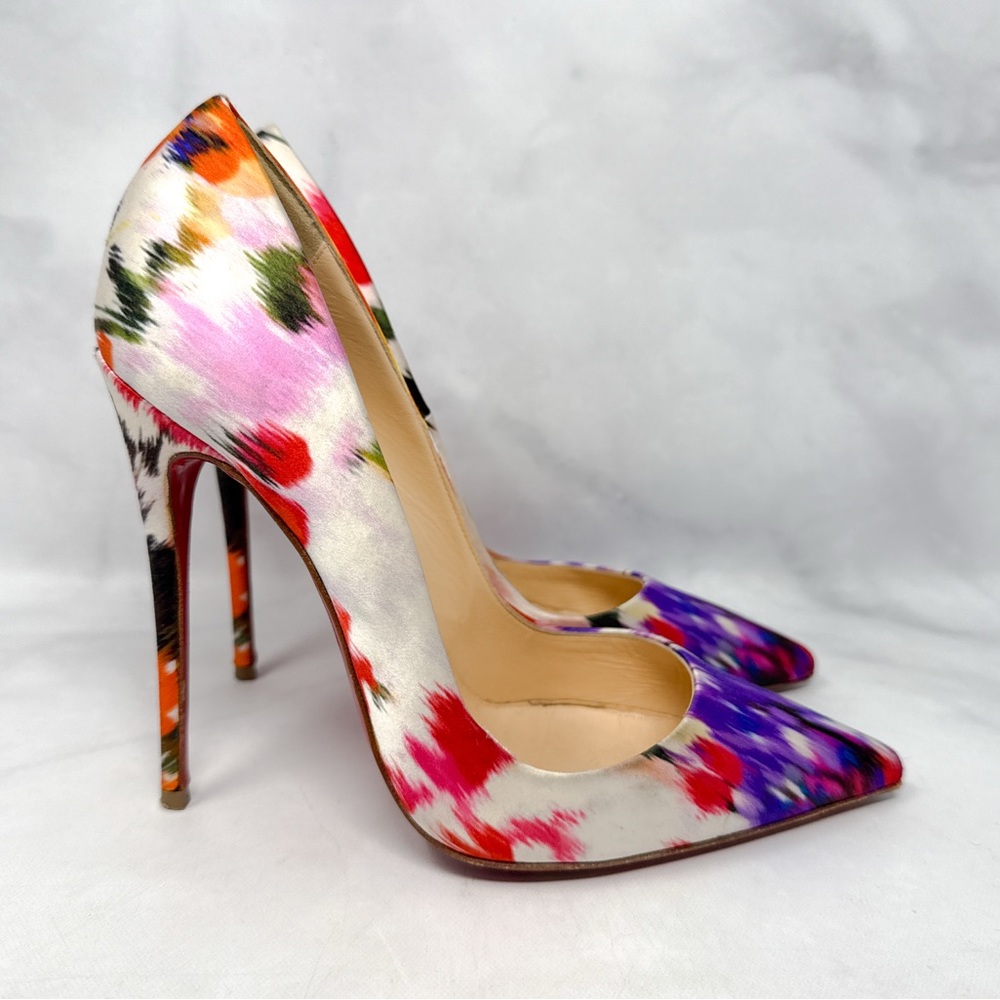 Christian Louboutin So Kate 120 Satin Boquet Colorful Pointed Toe Pump Heels 37